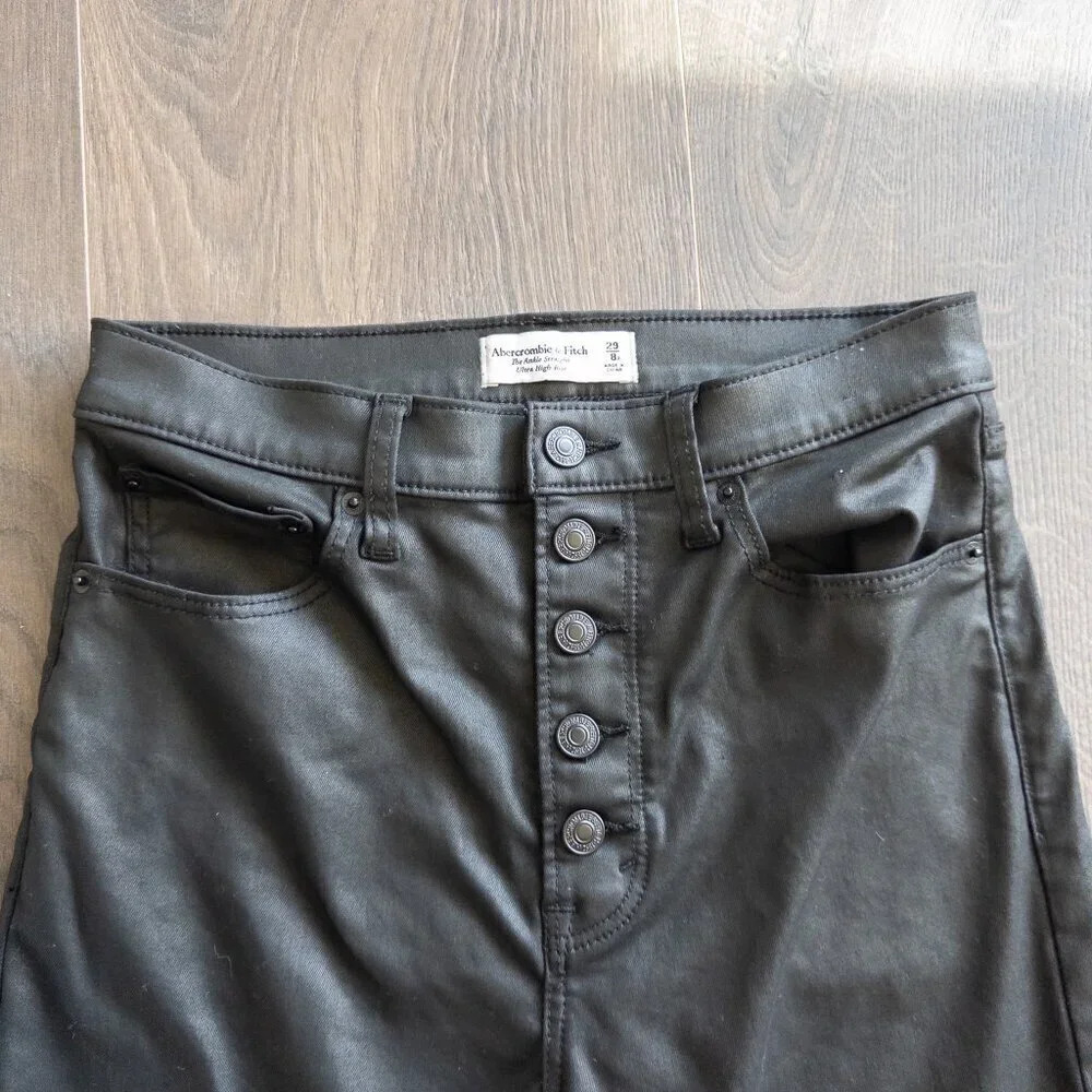 Abercrombie & Fitch Black Coated The Ankle Straight Ultra High Rise Jeans 29/8R - Picture 7 of 10